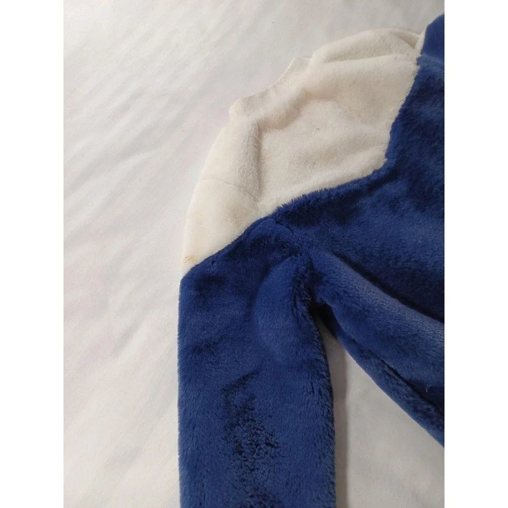 Cat & Jack‎ Jacket Girls Small 6/6X Blue White Colorblock Fuzzy Faux Fur Zip